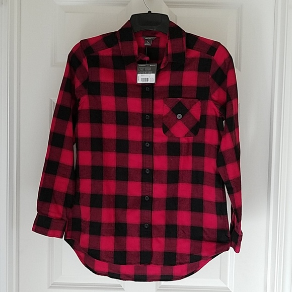 Eddie Bauer Tops Eddie Bauer Red Black Plaid Flannel Shirt Sz S Nwt Poshmark